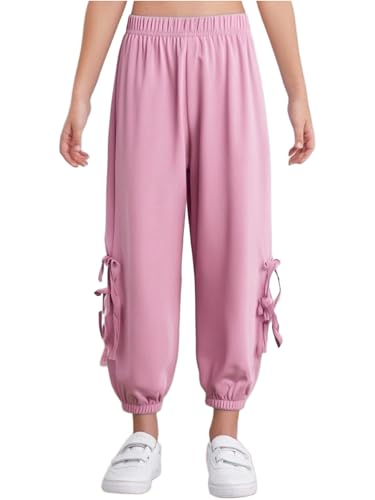 Aislor Kids Girls Bowknot Cargo Jogger Pants Elastic Waist Baggy Hip Hop Dance Trousers Sweatpants Casual Streetwear