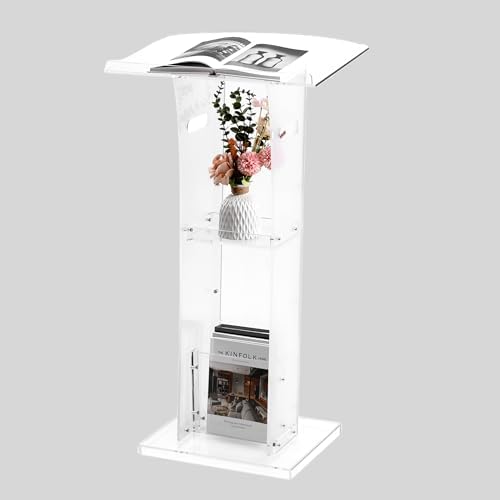 Black Acrylic Podium Stand – 47" Height With Reading Surface & Storage Shelf