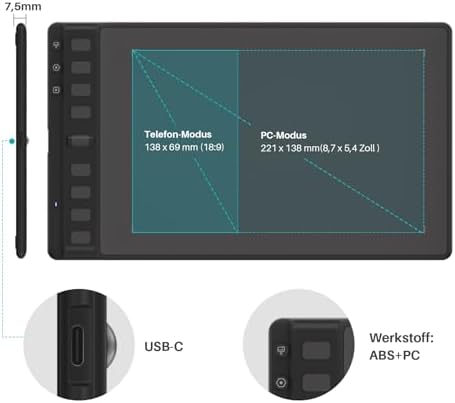Bild 5 - HUION Inspiroy 2 M Grafiktabletts, Tragbares Zeichentablett mit 8192 Stufen batterielosem Digitalstift, 8 Drucktasten + Scroller, für Windows Mac Linux Android ChromeOS (schwarz)