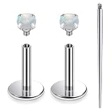 Lsnevsie 18G Internally Threaded Astm F136 Titanium Nose Ring Studs Flat Back Studs Earrings G23 Titanium Tragus Helix Conch Cartilage Earrings Piercing Jewelry For Women Men 2mm Opal Silver 6mm Bar
