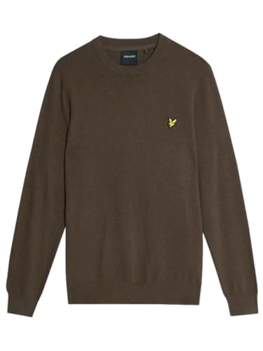 Pull col rond Lyle & Scott coton mérinos Espresso : chandail marron fin pour homme
