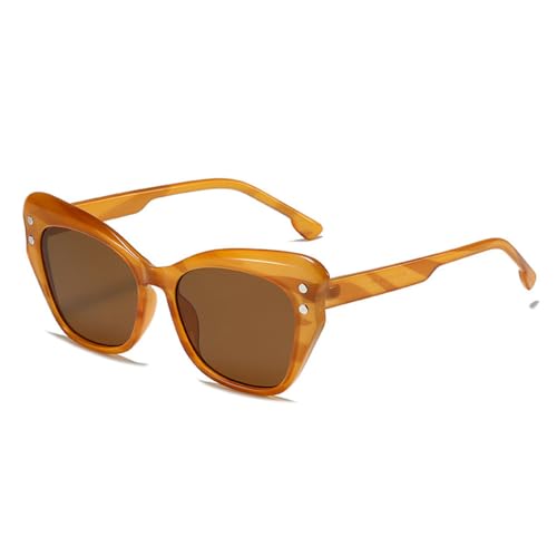 Lunettes de Soleil Oeil de Chat surdimensionnées à rivets et verres colorés thé brun