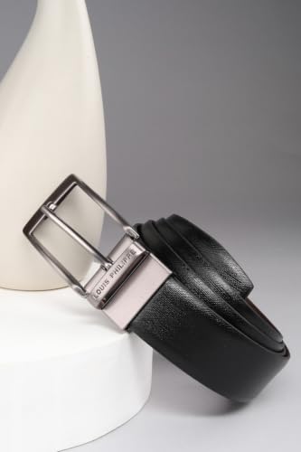 Image of Louis Philippe Men's 100% Italian Leather Brush Gun Metal Buckle Formal Reversible Belt