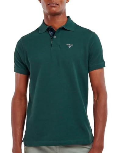 Polo piqué tartan Barbour homme vert algue anti-déformation
