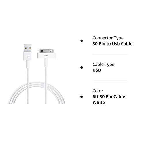 T-H-See Ipad Cable, 6Ft White 30 Pin To Usb Cable High Speed Sync Charging Cord Cables For Iphone 4/4S, Iphone 3G/3Gs, Ipad 1/2/4, Ipod #TOP5