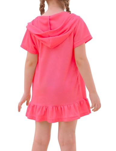 Image of Swim Cover Up Girls Multicolor Short Sleeve Ruffle Bathing Suit Hooded Zip-Up Terry Swimsuit for Toddler Kids