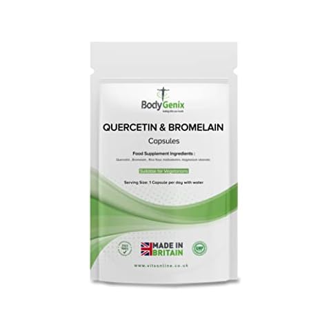 Quercetin & Bromelain Veg Capsules Bodygenix UK Immune Booster, Swollen Joints (120) Cover