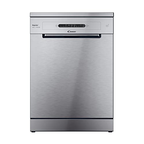 Candy Rapido' Lavastoviglie a Libera Installazione 60 cm, 14 Coperti, 5 Programmi, Classe E, Ciclo Rapido 49 Min, Partenza Ritardata, Connessione Wi-Fi + BLE, 59,7 x 59,8 x 81,8 cm, Inox - CF 4E7L0X