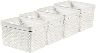 Curver Terrazzo x4 Large Rectangular Storage Basket 17L - White