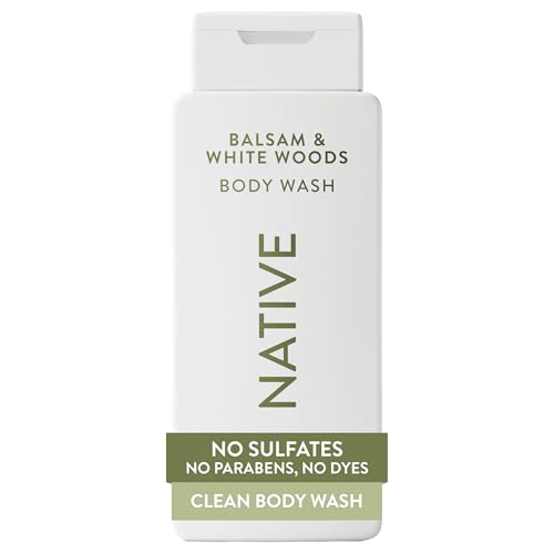 Image of Native Clean Body Wash, Gentle & pH-balanced for Sensitive Skin, 24-Hr Freshness for Men & Women, Vegan & Cruelty-Free, Free of Sulfates & Parabens, Balsam & White Woods, 18 fl oz