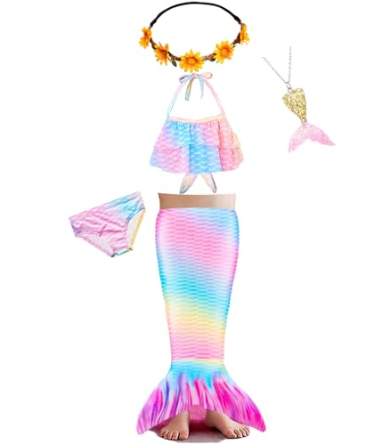 Girls Mermaid Bathing Suit, 3Pcs Cute Ruffle Tankini Swimsuits with Boyshort,Kids Beach Swimwear Fashion-Tankini-Sets