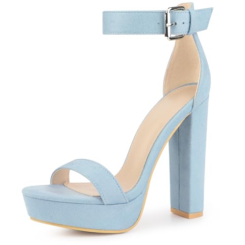 Perphy Platform High Heel Ankle Strap Chunky Heels Light Blue Platform Heel Sandals for Women 9 M US