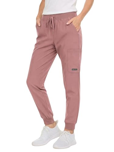 Nautica Scrub Pants for Women, Breathable Drawstring Jogger Scrubs for Women, 5 Pocket Stretch Soft Scrub Bottoms for Woman Mauve
