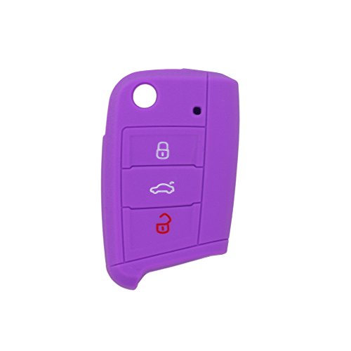 BROVACS Silicone Cover Protector Case Holder Skin Jacket Compatible with VOLKSWAGEN 3 Button Flip Remote Key Fob CV9803 Purple - Image 2