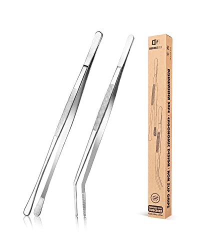 2 Pincettes de cuisine en acier inoxydable, 12'' et 10'', pincettes longues de cuisine argentées pour la cuisine, les réparations, les fruits de mer et le BBQ Cover