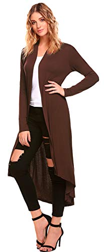 POGTMM Women's Long Open Front Drape Lightweight Maix Long Sleeve Cardigan Sweater (Brown, XL)