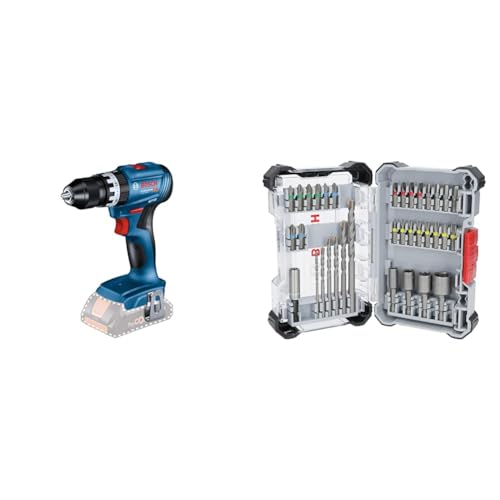 Bosch Professional 18V System Akku Schlagbohrschrauber GSB 18V-45 (Drehzahl 1.900 min⁻¹, ohne Akku/Ladegerät) + 35x Extra Hard Schrauberbit‑ und CYL-3 Bohrer-Set, 35‑tlg. (197 x 110,5 mm)