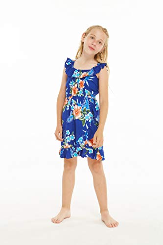 Image of Matchable Family Hawaiian Luau Men Women Girl Boy Clothes in Hibiscus Blue