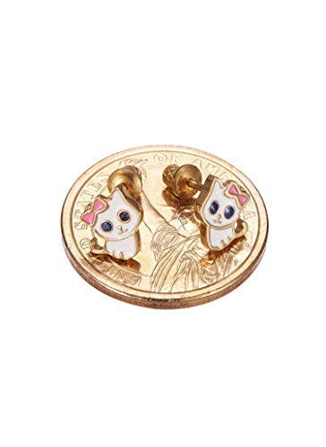 18K Gold Plated Screw Back Kitten Stud Hypoallergenic Earrings For Kids, Baby, Toddler, Little Girls With Surgical Steel Post For Ultra Sensitive Ears With Secure Safety Screwback (Gold Toned Kitten) #TOP1
