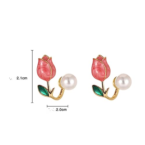 Brincos tulipa pérola flor tulipa esmalte confortável orelha cuff jaqueta brinco frente traseira par