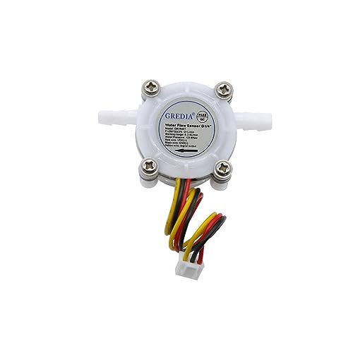 GREDIA 1/4" Water Flow Sensor Food-Grade Switch Hall Effect Flowmeter Fluid Meter Counter Connect Hosepipe 0.3-6L/min (Pack of 2）