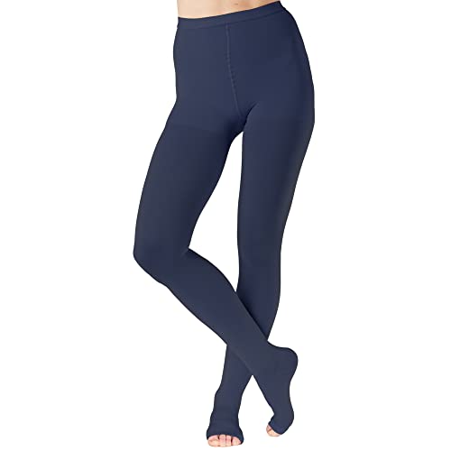 Opaque Compression Tights for Women 20-30mmHg - Graduated Support Compression Stockings with Open Toe for Lymphedema, Diabetic, Swelling, Arthritis - Navy, 3X-Large - A214NV6