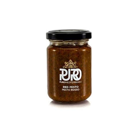 Puro Mediterraneo Sun-Dried Tomato Italian Red Pesto Sauce, Authentic and Traditional Italian Taste in a Creamy Pasta Sauce with Olive Oil, Sundried Tomatoes, Parmesan Cheese and Basil 135g Cover