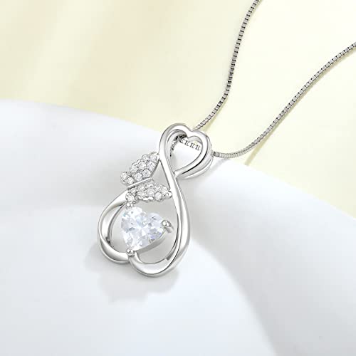 Lwsary Infinity Butterfly Necklace For Women, Sterling Silver Heart April Simulated Diamond Pendant Jewelry Gift For Wife #TOP2