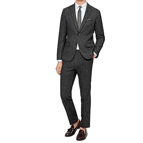 Premium Men Grey Herringbone Tweed Pieces Notch Lapel Two Button