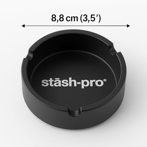 Image of Stash-Pro Heavy-Duty Metal Ashtray for Cigarettes & Cigars - Matte Black Finish with 3 Rests | Durable, Windproof Design for Indoor & Outdoor Use