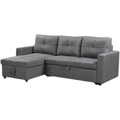 EASYMOBEL Sofá Cama Chaise Longue PAU, 215x135cm - Diseño Moderno, Almacenamiento, Gris Claro