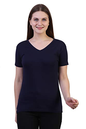 Image of FLEXIMAA Women's Cotton Plain V Neck Half Sleeve T-Shirt