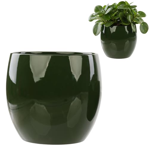 botle Blumentopf-Keramik-Kugel, grüne Kugel, Glänz, Glatt, Ø 14 cm, H 12 cm, handglasiert, Pflanzenabdeckung, Heimdekoration, Dekoration, stilvoll, modern,Ohne Wasserablauf