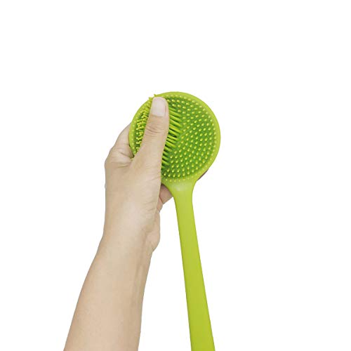 DNC Silicone Back Scrubber for Shower Soft Bath Body Brush with Long Handle (Green)