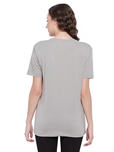 Image of Clovia Women's Cotton Graphic Print Short Sleeve T-Shirt in Grey