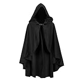 JPXH Medieval Cloak with Hood Short Hooded Cape for Adult Men and Women Halloween Renaissance Black