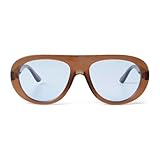 ADE WU Trendy Aviator Sunglasses Retro Vintage Chic Fashion Thick Rounded Aviators Sun Glasses, Brown Frame Blue Tinted Lense