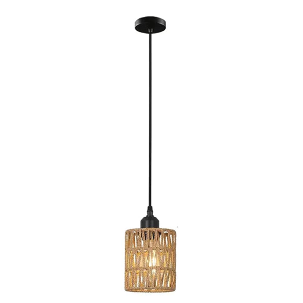 Lustre en bambou tressé main et suspension rotin îlot de cuisine