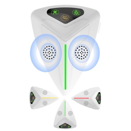 Ultraschall Schädlingsbekämpfer 4 Stück Set | 3 Modi 19-65 kHz - 200Hz | Mäusevertreiber & Mäuseabwehr | 80-120m² pro Gerät | Dual-Ultraschall | Insektenabwehr für Innenräume