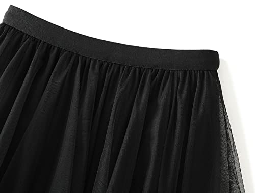 CHARTOU Women's Irregular High Waist Layered Tulle Gauze Pleated Midi Long A-Line Skirt2