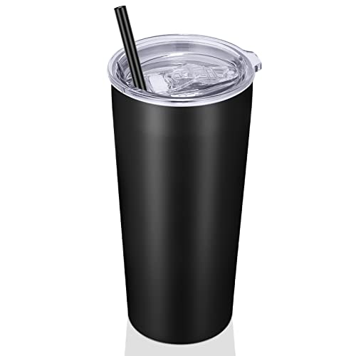 Image of VEGOND 20oz Tumbler Bulk with Lid and Straw 1 Pack, Stainless Steel Vacuum Insulated Tumbler, Double Wall Coffee Cup Travel Mug, Black
