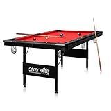 SereneLife 6 Ft. Portable Pool Table, Billiards Table, Easy Folding for Storage w/ Leg Levelers Includes Full Accessory Kit - 2X Cue Sticks, Full Set of Balls, Chalk, Brush (Red)