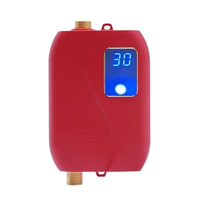 DDBESSIC Tankless Water Heater Electric, 110V 3000W Mini Instant Hot Water with LED Display on Demand Mini Water Heater Under Sink Plug in Electric Water Heater for Kitchen Bathrooms Offices (Red)