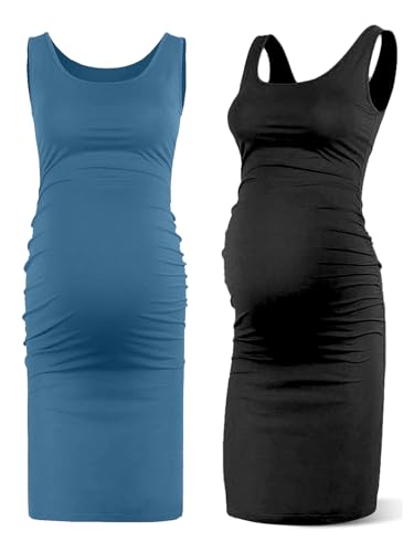 Image of Rnxrbb S-2XL Women Summer Sleeveless Maternity Dress Pregnancy Tank Scoop Neck Mama Clothes Casual Bodycon Clothing