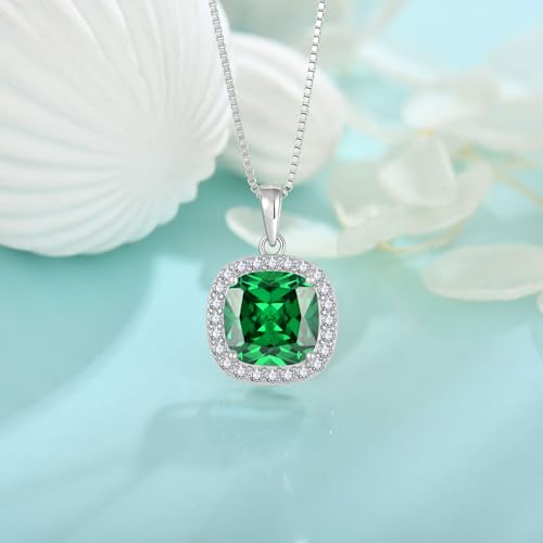 Birthstone Necklace for Women 925 Sterling Silver Princess Cut Halo Necklace Pendant Jewelry Gifts for Her4