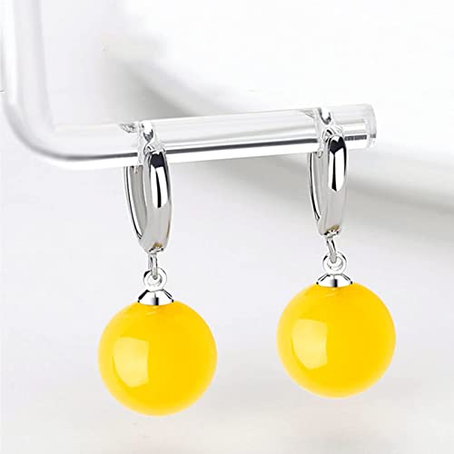 Sainsunrlp S925 Silver Plated Yellow Agate Earrings Beaded Earrings Clip On Earrings Dangle Earrings For Women Jewelry For Women Simple Elegant Earrings #TOP3