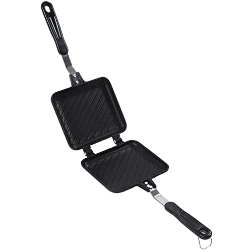 Sandwichera de Desayuno, Tostadora de Sándwich Antiadherente Panini Press Stove Top Sartén para Hornear de Doble Cara con Mango de Fácil Agarre, Patrón de Cuadrícula Cover