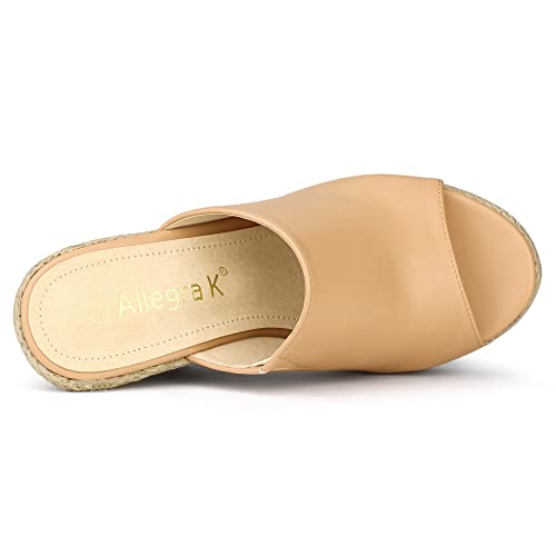 Allegra K Women's Slip on Platform Sandals Espadrilles Wedges Slides Nude Mules 7 M US