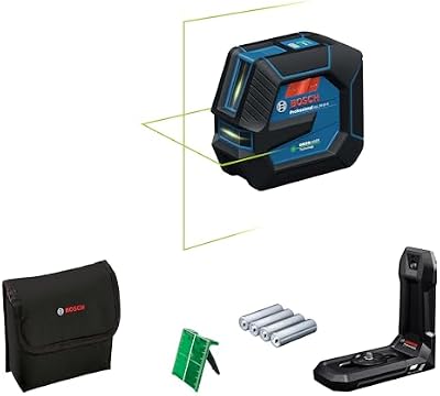 Bosch Professional Nivel láser GLL 20-22 G (soporte LB 10, láser verde, uso en interiores, doble fuente de alimentación, 2 pilas LR6 de 1,5 V, funda protectora)
