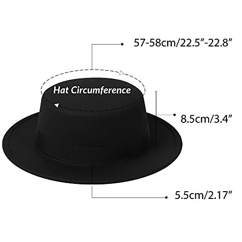 Classic Fedora Hat Flat Top Hat Felt Pork Pie Hat Wide Brim Church Derby Cap for Women and Men